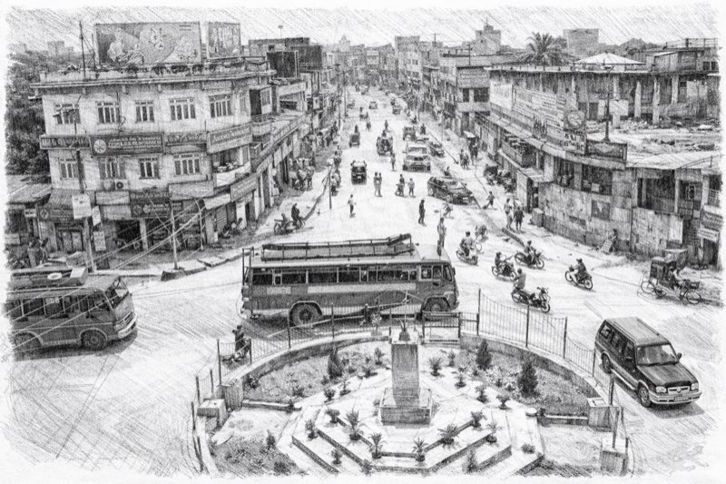Mahendra Chowk roundabout in Biratnagar showing bustling city life