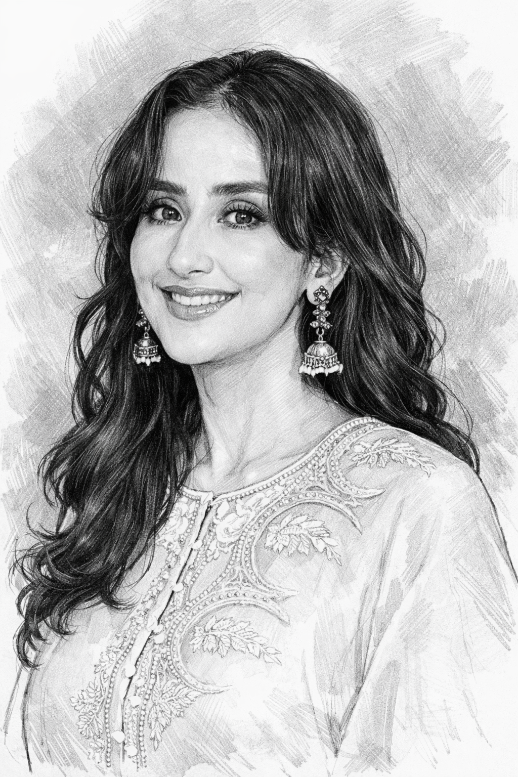 Sketch portrait of Manisha Koirala
