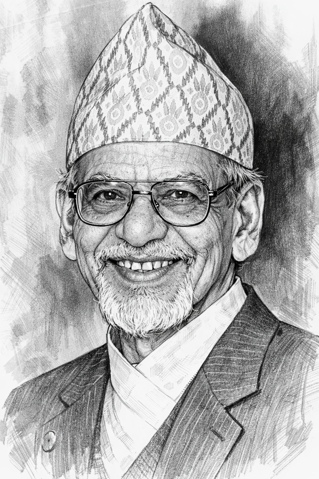 Sketch portrait of Man Mohan Adhikari