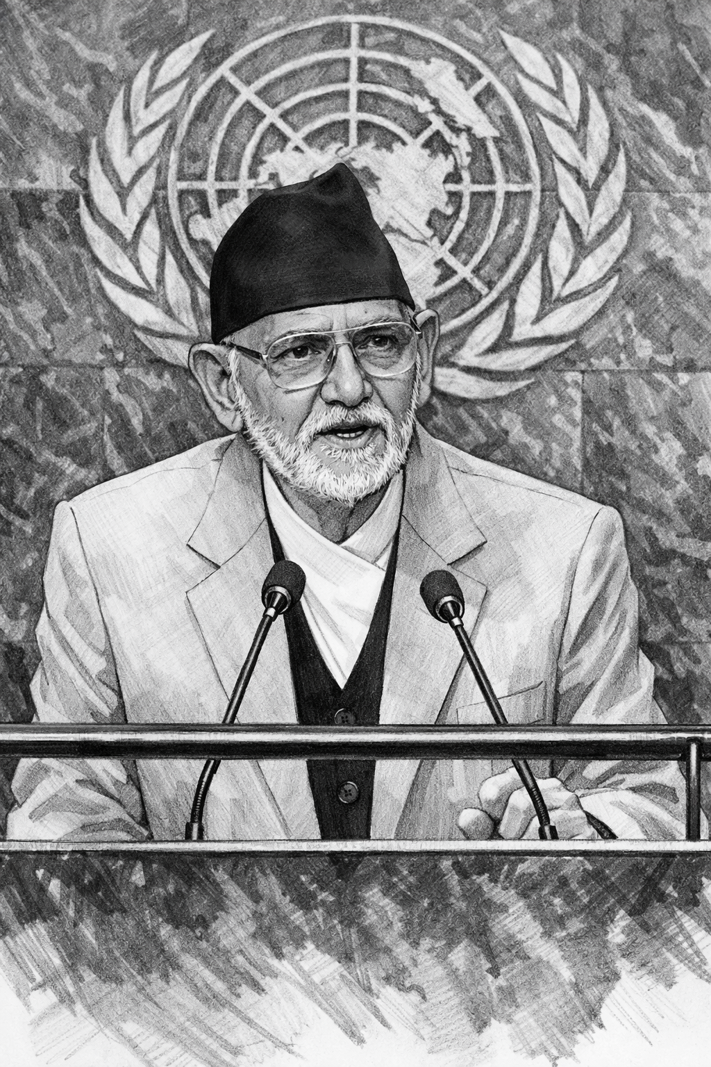 Sketch portrait of Sushil Koirala